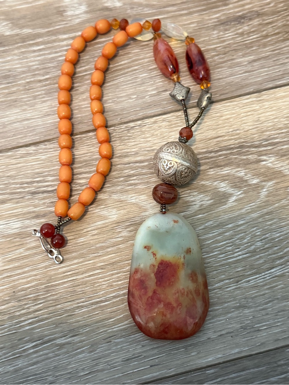 Bohemian Jadeite Pendant Necklace - Orange Silver Women Jewelry